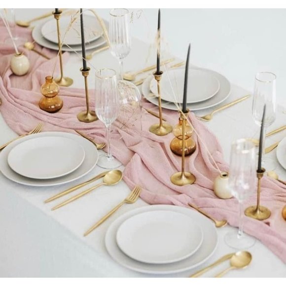 Wedding Dining Cheesecloth Table Runner 25" x 16ft - Blush / Rose Gold - Picture 3 of 5